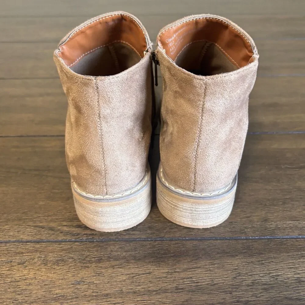 Seven 7 Ankle Boots Womens Size 8 Brown Tan Faux Suede Side Zip Booties